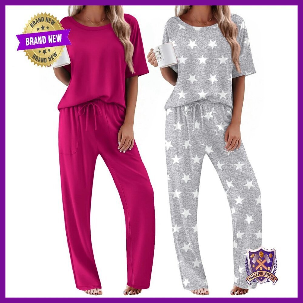 Soft 2-Pack Pajama Set with Pockets, S-XXL, Polyester-Spandex